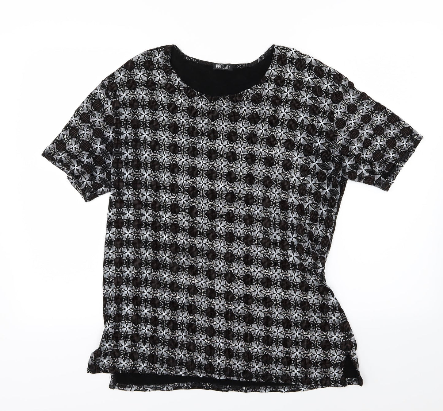 Eye Casuals Womens Black Geometric  Basic T-Shirt Size XL