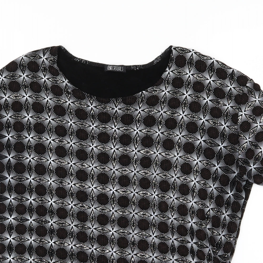 Eye Casuals Womens Black Geometric  Basic T-Shirt Size XL