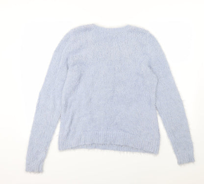 Back view of M&Co women’s blue knit jumper, size UK 14