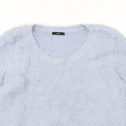 Close-up detail of M&Co women’s blue knit jumper, size UK 14