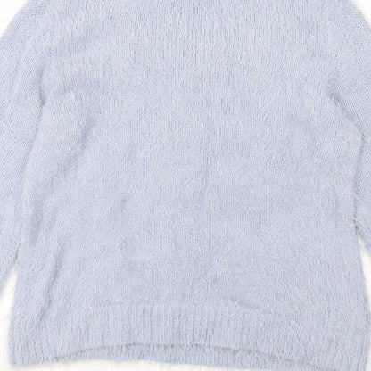 Brand and care label for M&Co women’s blue knit jumper, size UK 14