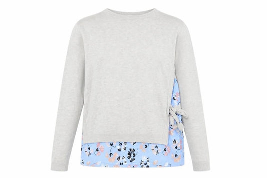 Front view of Warehouse women’s grey floral knit jumper, size UK 8