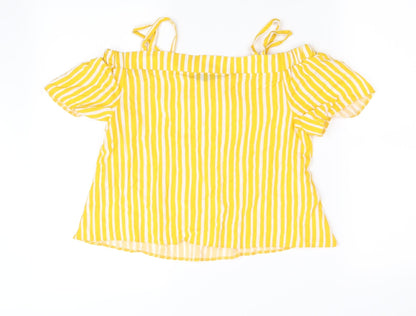 Back view of Primark girls’ yellow striped basic blouse, size 10-11, years