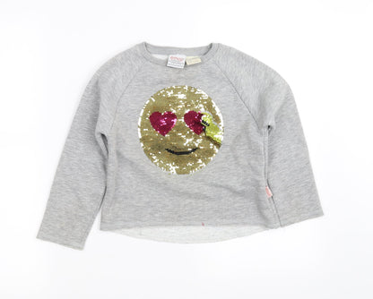 Additional front view of Emoji girls’ grey jumper, size 5, years