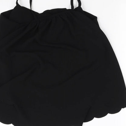 Brand and care label for Boohoo women’s black basic blouse, size UK 12