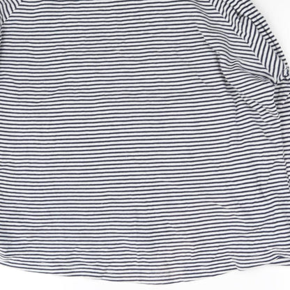 Brand and care label for pre worn women’s black striped jumper, size L