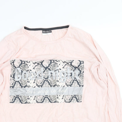 Close-up detail of Beloved women’s pink basic t-shirt, size L