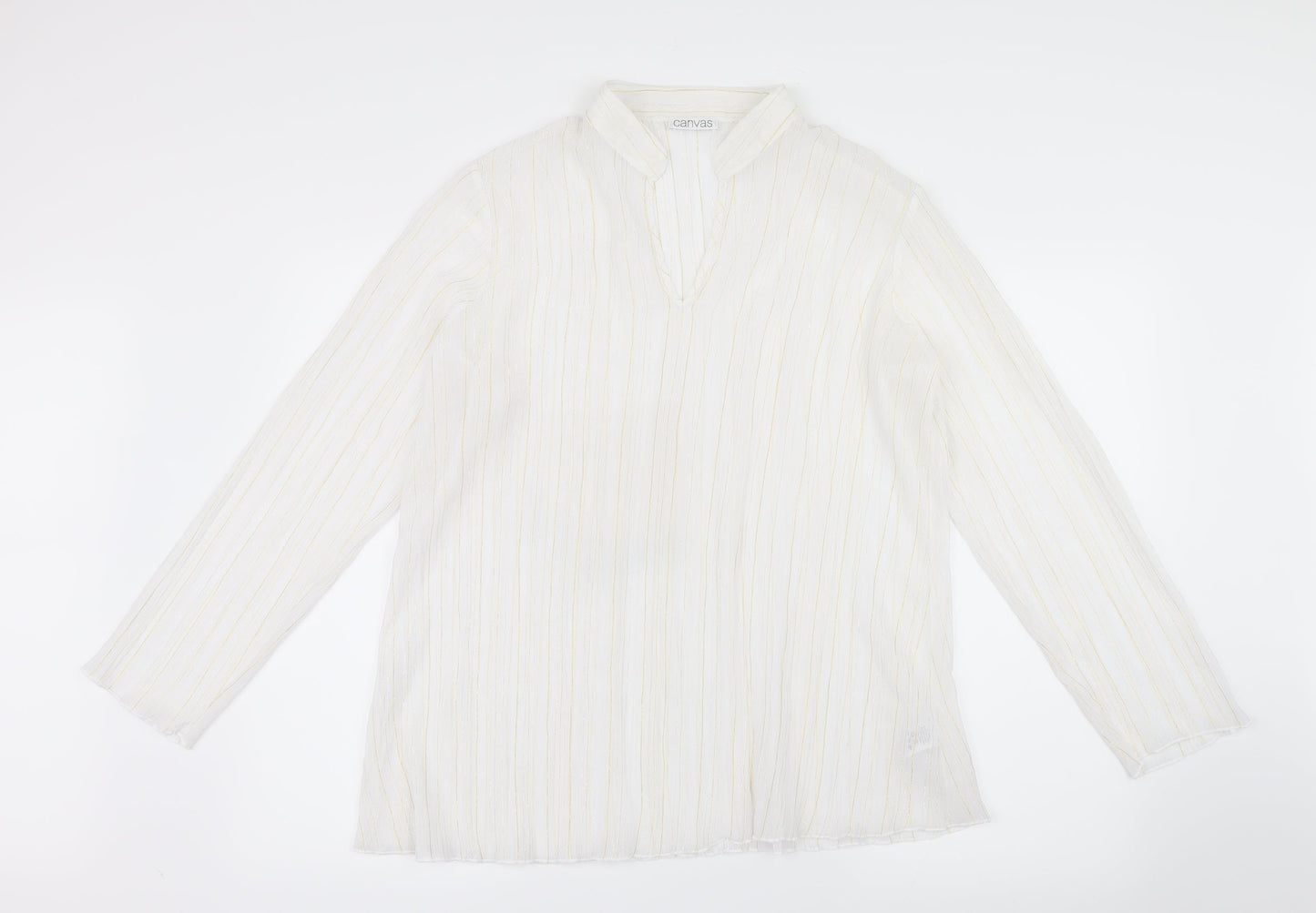 Canvas Womens White Striped Mesh Basic Blouse Size 16