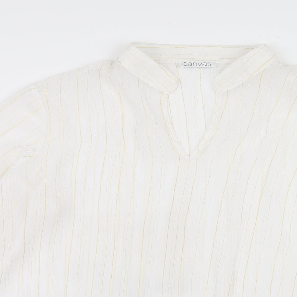 Canvas Womens White Striped Mesh Basic Blouse Size 16