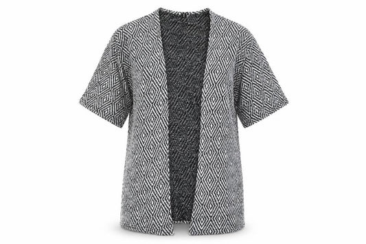 Front view of Divided by H&M women’s black argyle/diamond knit cardigan jumper, size S