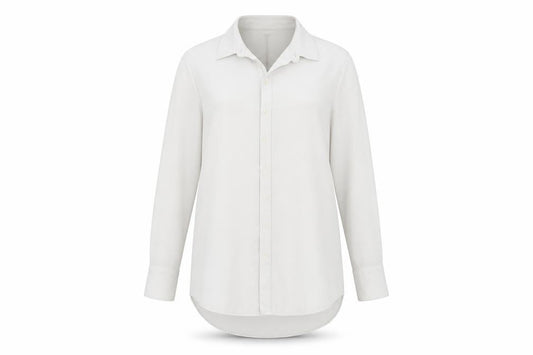 Front view of Nutmeg women’s white tunic button-up, size UK 10