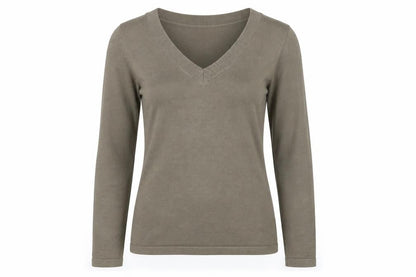 Front view of chrisline women’s beige jumper, size S