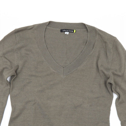Close-up detail of chrisline women’s beige jumper, size S
