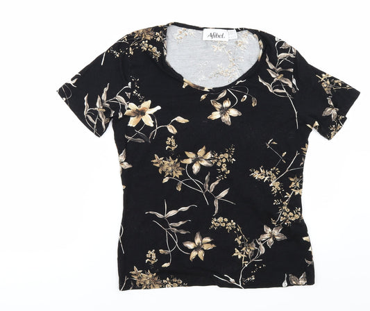 afibel Womens Black Floral  Basic T-Shirt Size 12
