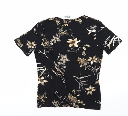 Back view of afibel women’s black floral basic t-shirt, size UK 12