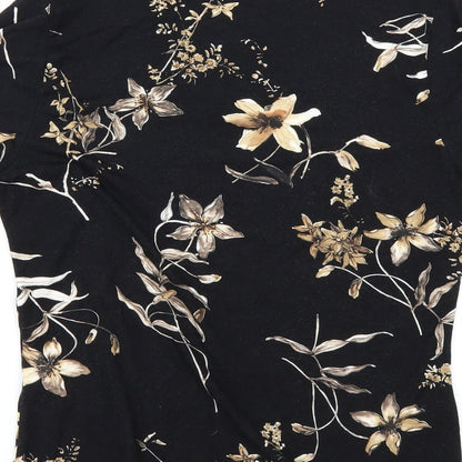 Brand and care label for afibel women’s black floral basic t-shirt, size UK 12