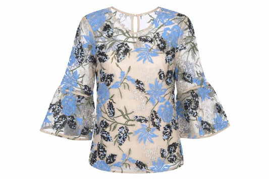 Marks and Spencer Womens Beige Floral  Tunic Blouse Size 10  - flared sleeves