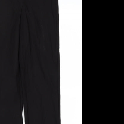 Close-up detail of Preworn women’s black trousers, size UK 12, 28-inch leg