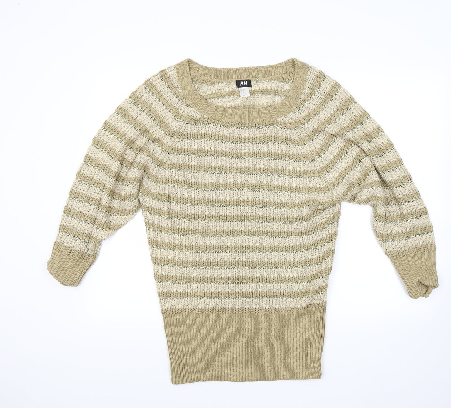 H&M Womens Gold Striped  Pullover Jumper Size XS