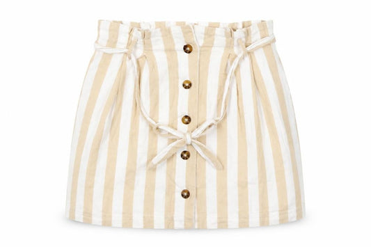 Front view of Hollister women’s yellow striped mini skirt, size M