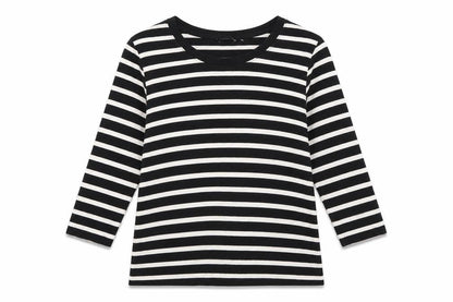 Front view of U women’s black striped jumper, size L