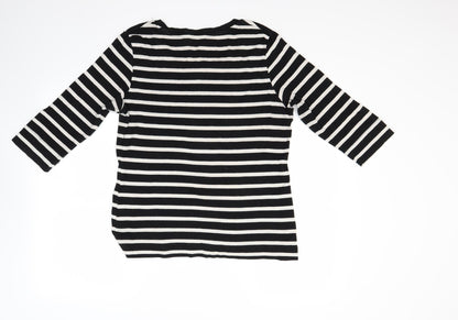 Back view of U women’s black striped jumper, size L