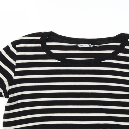 Close-up detail of U women’s black striped jumper, size L