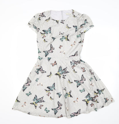 Oasis Womens Grey Floral  Fit & Flare  Size XS