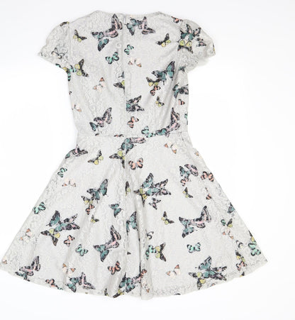 Oasis Womens Grey Floral  Fit & Flare  Size XS