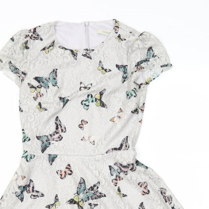 Oasis Womens Grey Floral  Fit & Flare  Size XS