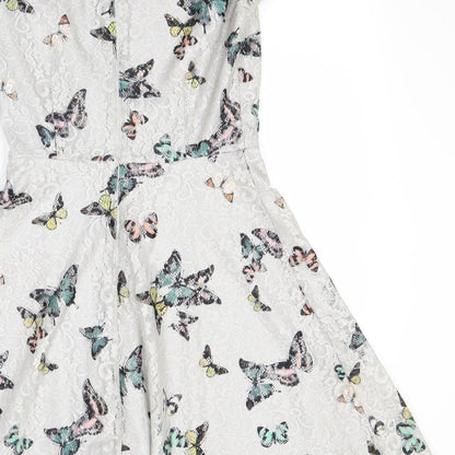 Oasis Womens Grey Floral  Fit & Flare  Size XS