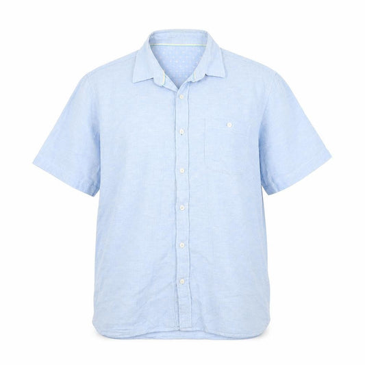 Front view of Easy men’s blue button-up, size L