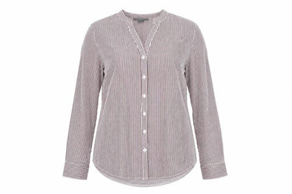 Front view of Primark women’s purple striped basic button-up, size UK 8