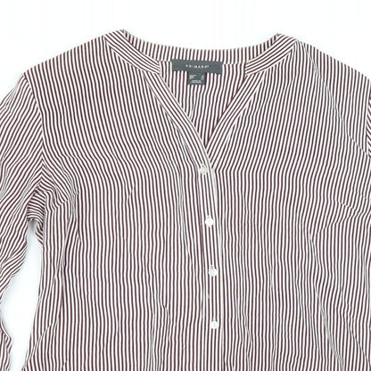 Close-up detail of Primark women’s purple striped basic button-up, size UK 8