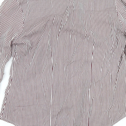 Brand and care label for Primark women’s purple striped basic button-up, size UK 8