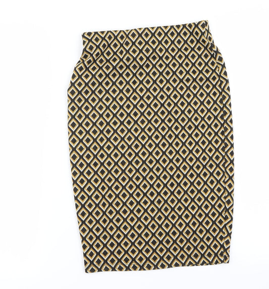 Primark Womens Yellow Check  A-Line Skirt Size 8