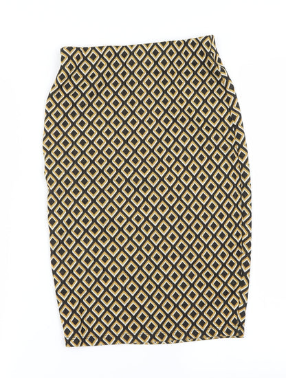 Back view of Primark women’s yellow check a-line skirt, size UK 8
