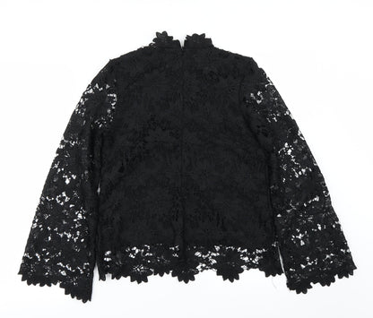 Back view of Papaya women’s black floral basic blouse, size UK 8