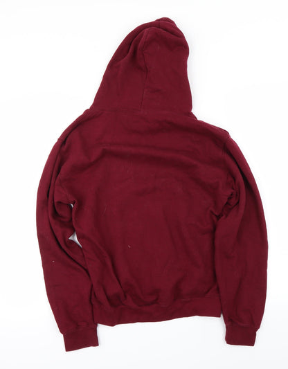 Back view of women’s red pullover hoodie, size S