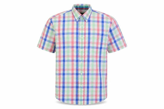 Front view of Savile Row men’s multicoloured check button-up, size M