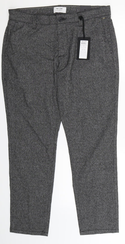 Additional front view of Only & Sons women’s grey trousers, size UK 32, 30-inch leg