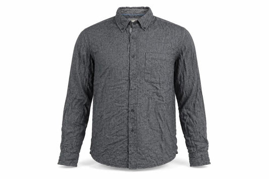 Front view of Avenue men’s grey button-up, size L