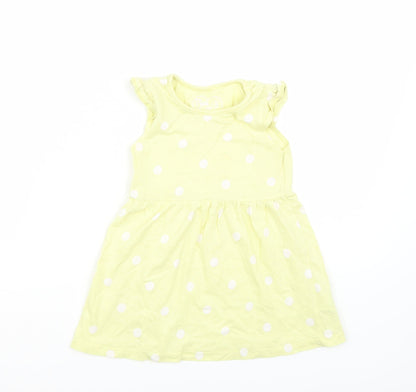 Front view of Made for Life girls’ yellow polka dot basic t-shirt, size 2, years