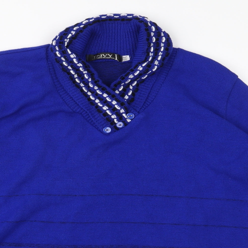Envy Womens Blue Striped Knit Pullover Jumper Size M