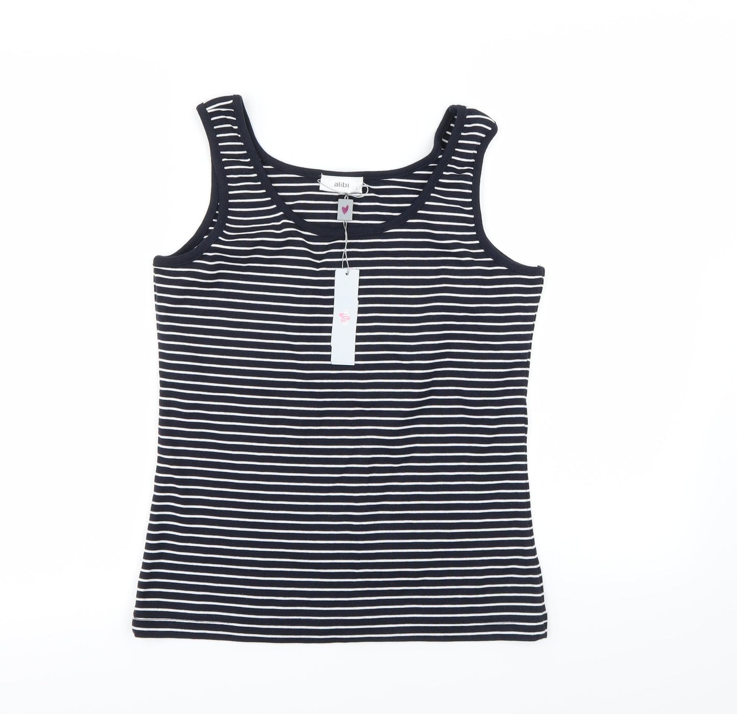 Alibi Womens Black Striped  Basic Tank Size L