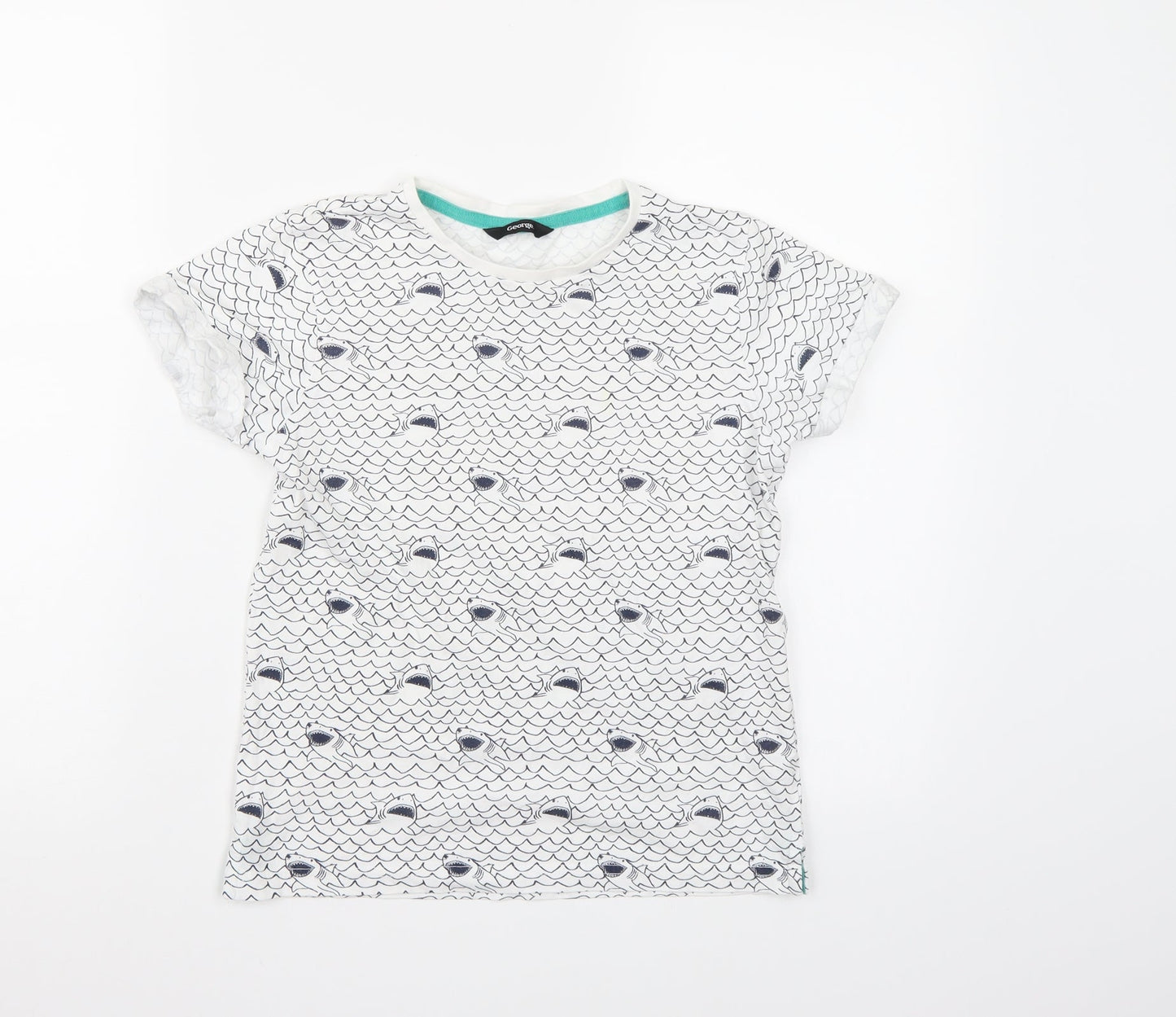 George Boys White   Basic T-Shirt Size 9-10 Years  - Shark print