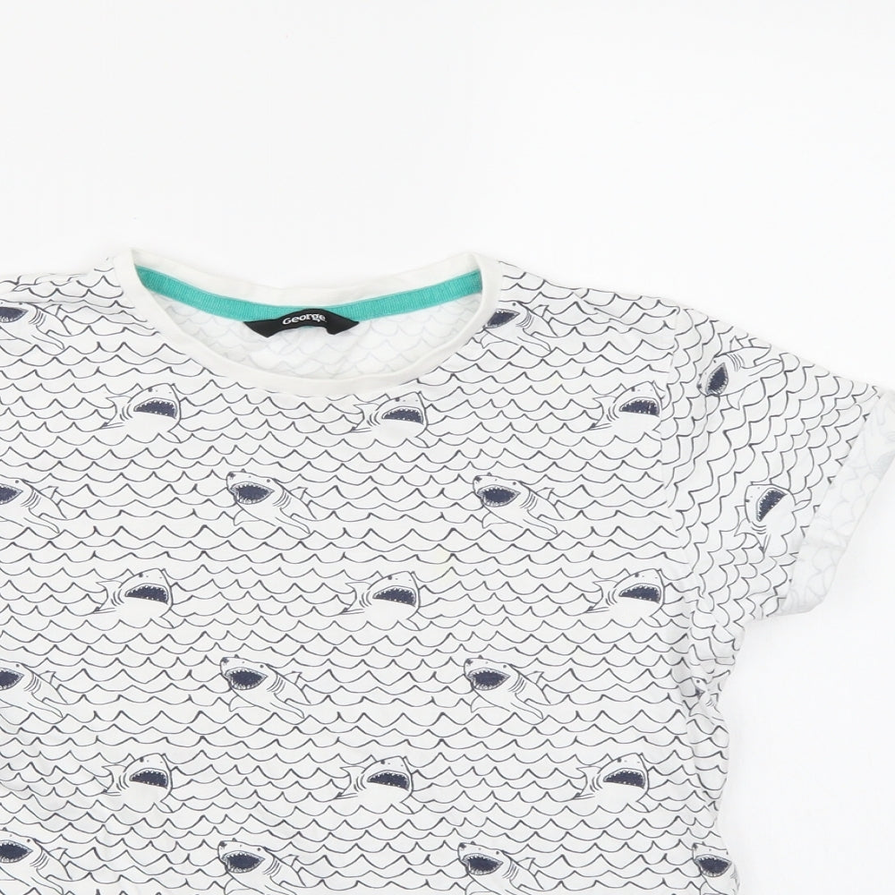 George Boys White   Basic T-Shirt Size 9-10 Years  - Shark print