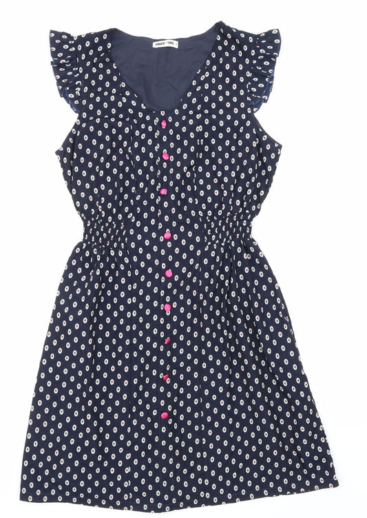 ginger soul Womens Blue Polka Dot  Skater Dress  Size S