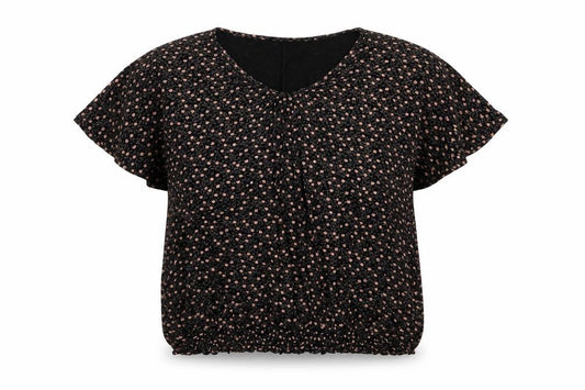 Front view of Nicole Danielle women’s black floral jersey basic t-shirt, size XL