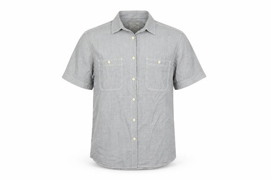Front view of Burton men’s grey button-up, size L